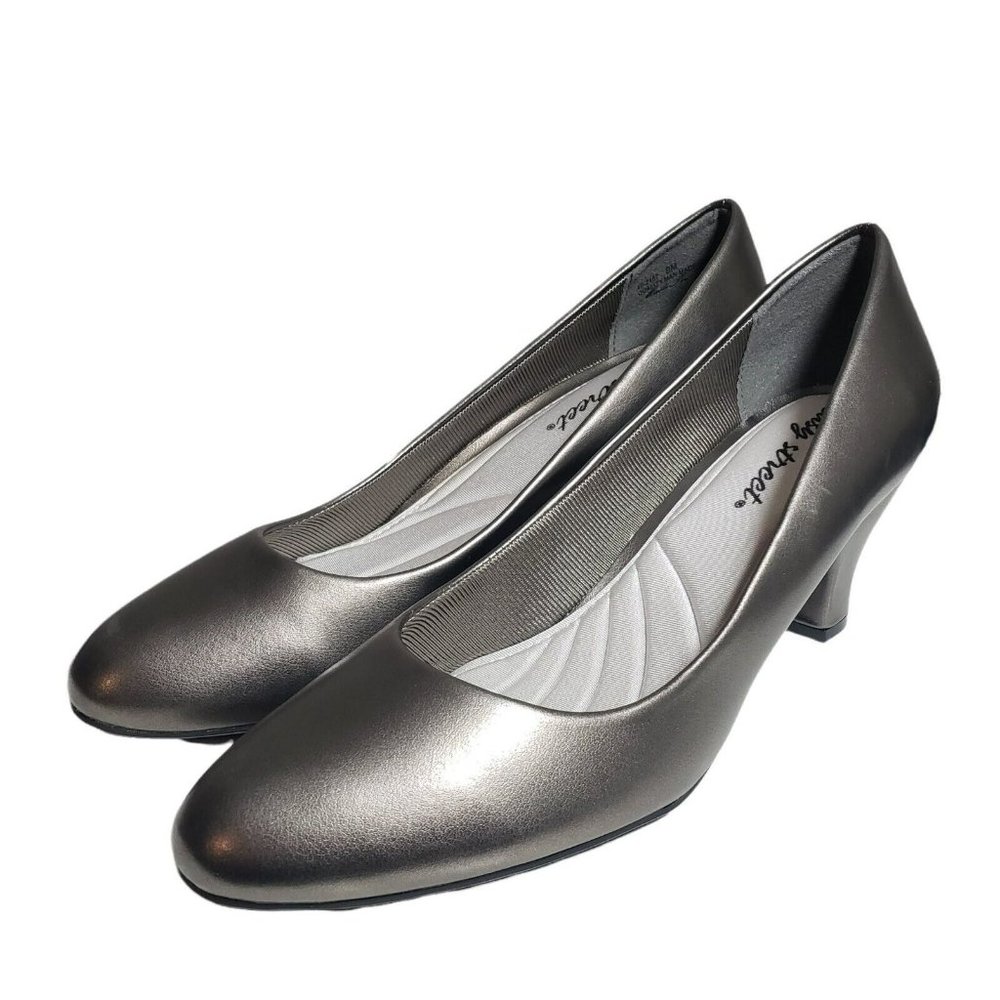 Easy Street Womens Pewter Slip On Closed Toe Low Block Heel Pumps Shoes Sz 9 9.5